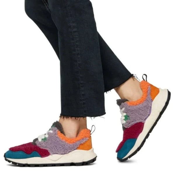 FLOWER MOUNTAIN | WOMAN SNEAKERS | PAMPAS WOMAN SUEDE/TEDDY LILAC-ORANGE | LILAC