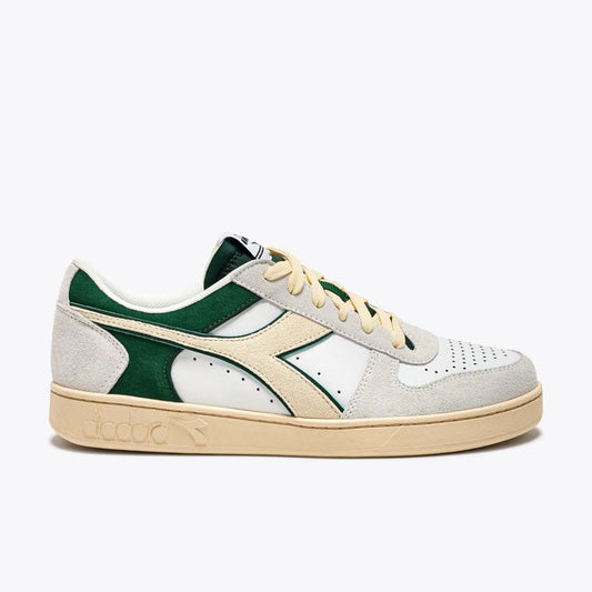 DIADORA | SNEAKERS HOMBRE | MAGIC BASKET LOW SUEDE LEATHER WHITE & GREEN | BLANCO