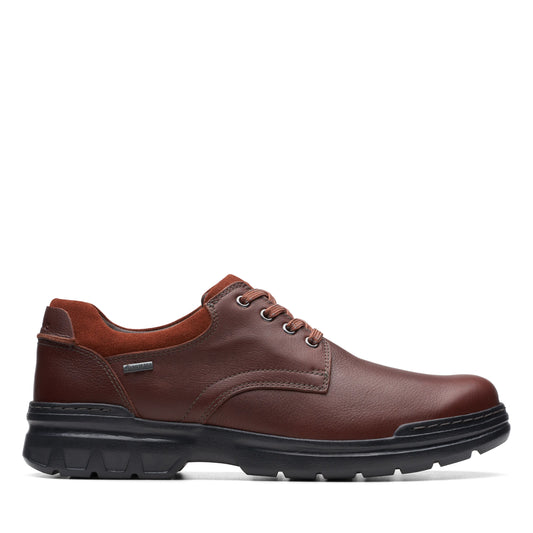 zapatos derby de la marca clarks modelo rockie walkgtx dark tan lea para hombre en color marrón